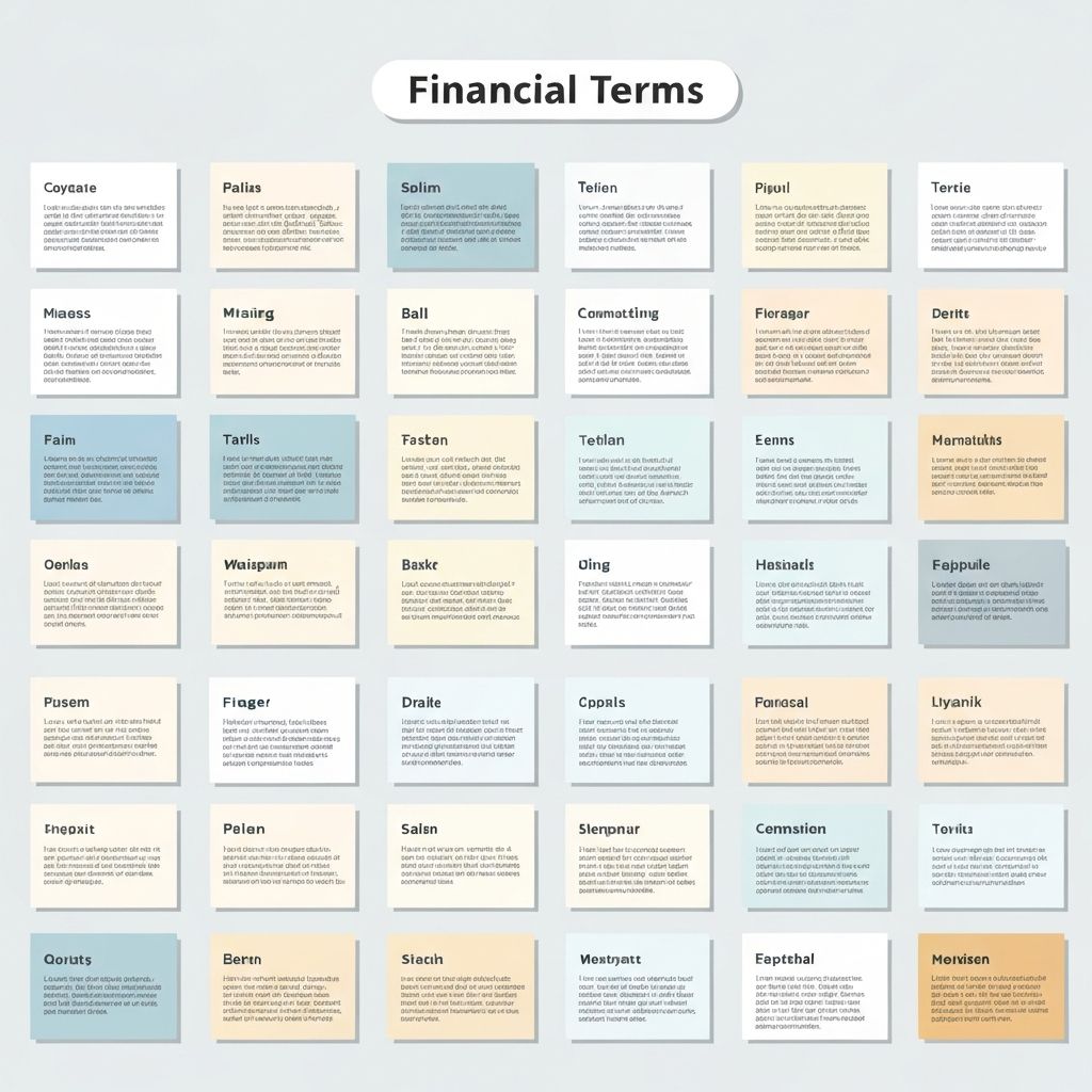 Широкий баннер с карточками финансовых терминов и определений